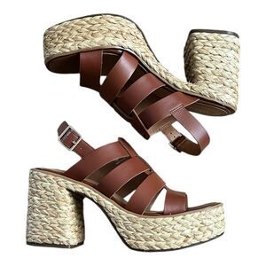 Lisa Vicky Cognac Leather Just Strappy Platform Sandals 8